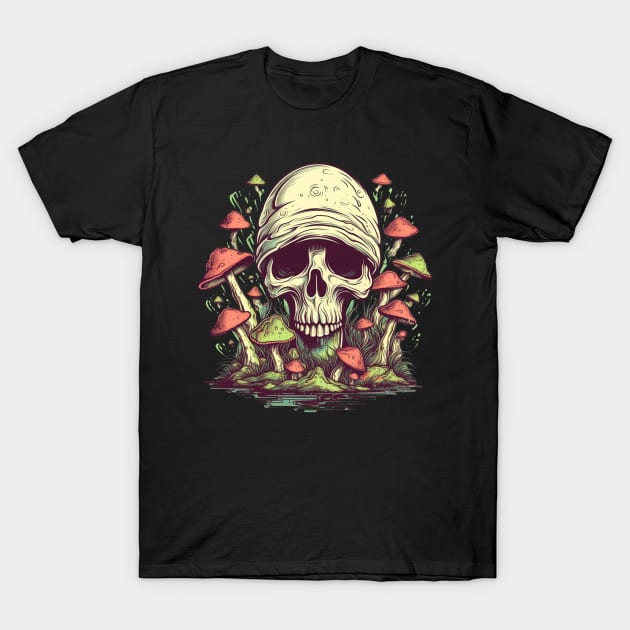 Nature's Surreal Psychedelic Mushroom Skull T-Shirt by TOKEBI